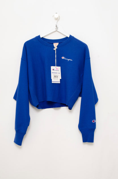 CHAMPION BLUE CROP HOODIE OVERSIZE (NEW)